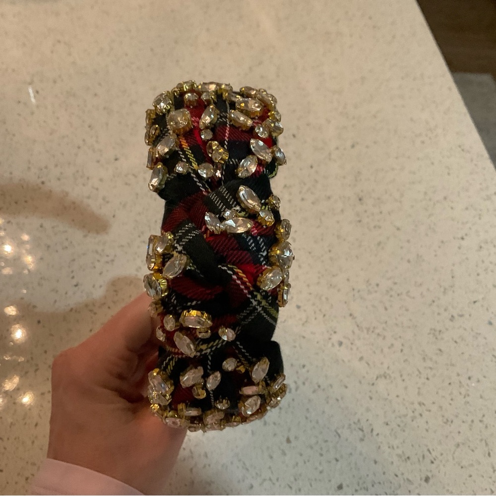 Lele Sadoughi Crystal Holiday Plaid Tartan Headband